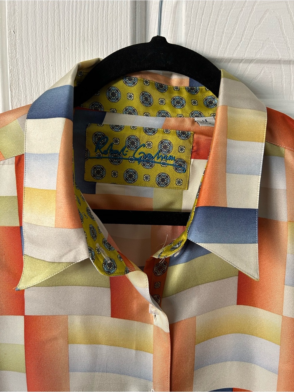 Woman’s Multicolor Geometric Button-Up Shirt - Orange Pattern - Picture 2 of 3